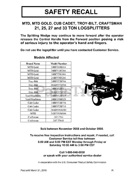 Troy Bilt LS 27 24BF572B711 Troy Bilt Log Splitter SN