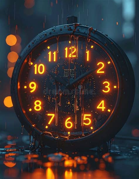 vintage steampunk clock   rainy night stock illustration