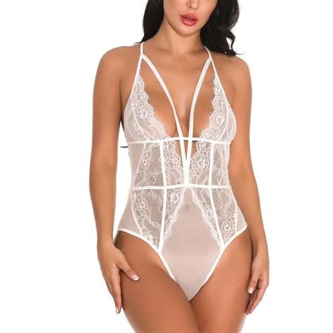 Sexy Lingerie Dentelle Soutien Gorge Perspective Pyjama Évider Sexy Jarretelles Combinaison