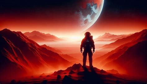 Silhouette Of An Astronaut Standing On A Rocky Mountain Premium AI