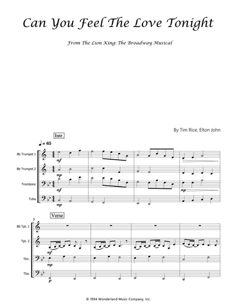 Can You Feel The Love Tonight Arr Luís Gustavo Rossato Sheet Music Elton John Brass Ensemble