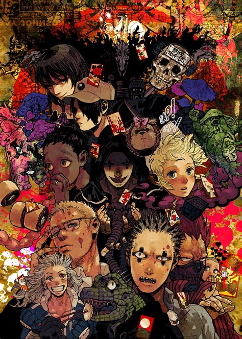 haru dorohedoro fan art grey hair open mouth long hair mask