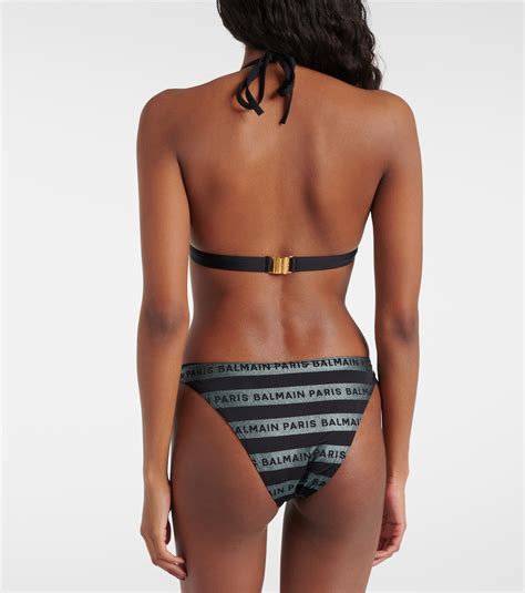 Logo Striped Triangle Bikini In Black Balmain Mytheresa