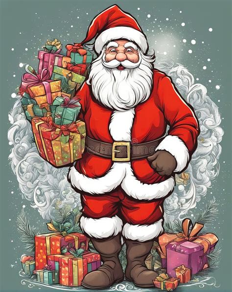 Santa Claus Con Regalos Estilo De Caricatura Navidad Fondo Stock De