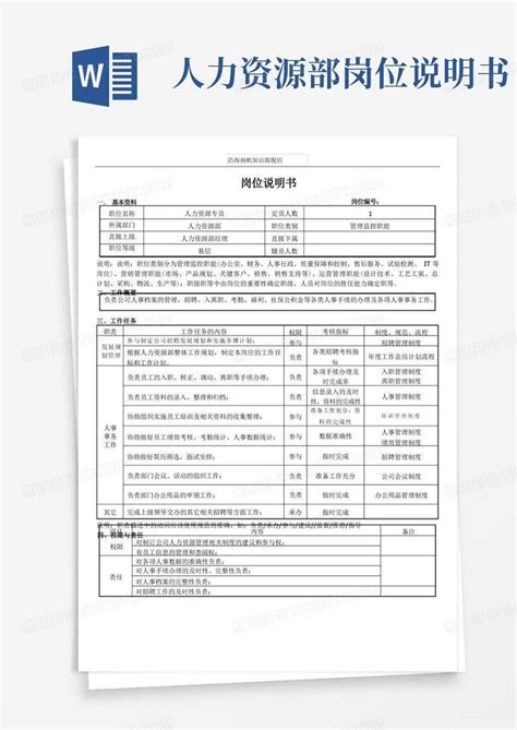 人力资源专员 人事专员 岗位说明书Word模板下载 编号qgpgndjz 熊猫办公