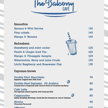 Menu Of The Balcony Cafe Nungambakkam Chennai