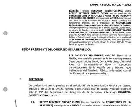 Betssy Chávez Fiscalía Presentó Denuncia Constitucional Contra