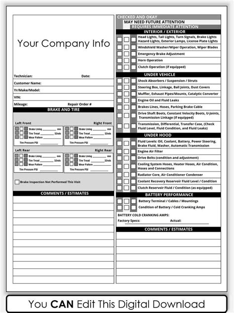 Pdf Printable Vehicle Inspection Report Used Vehicle Inspection Sheet