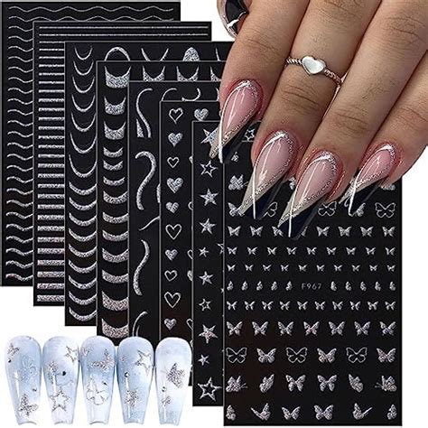 Amazon 8 Sheets Glitter French Tip Nail Art Stickers Decals