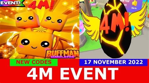 New Update Codes 4m Event Egg 🎉4m Buffman Simulator Roblox All Codes November 17 2022