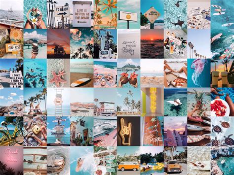 Beach vibes summer aesthetic wall collage 60pcs digital | Etsy