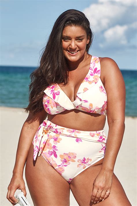 Nichole Floral Ruffle Trim Plus Size Bikini Top