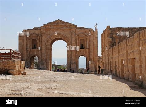 Hadrians Arch Jerash Jerash Governorate Jordan Middle East Stock