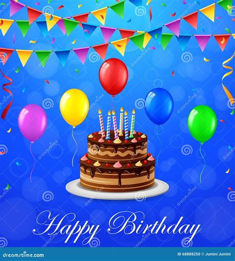 Happy Birthday Background With Cake And Balloons Stock Vector Image