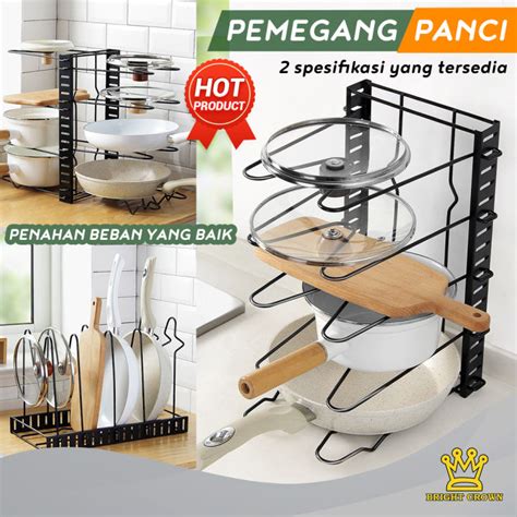 Bright Crown Rak Tutup Panci Rak Piring Besi Rak Dapur Stainless