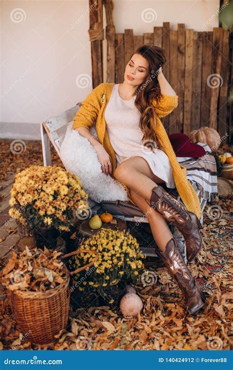 Beautiful Blonde Woman In Autumn Garde Stock Photo Image Of Nature Caucasian