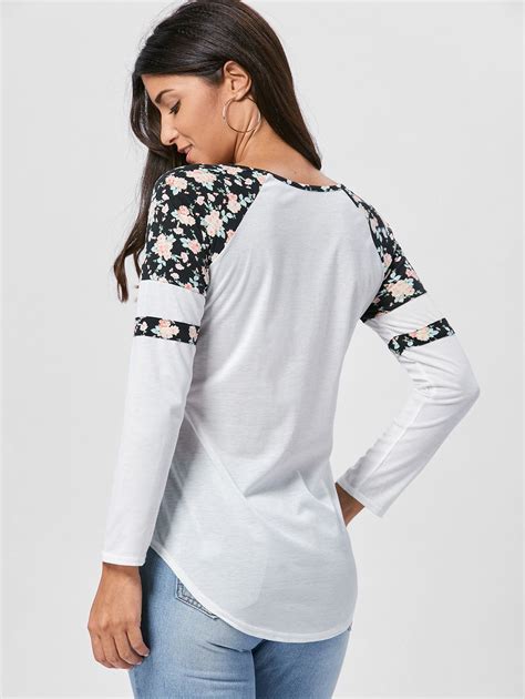 2018 Floral Raglan Long Sleeve T Shirt Black Xl In Long Sleeves Online