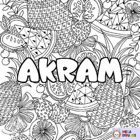 Coloración del nombre AKRAM decorado mandala de frutas Maxi Dibujos