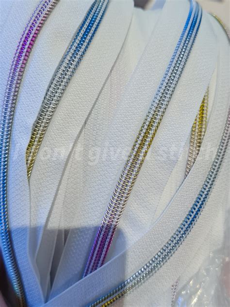 White Zipper with Rainbow teeth #5 – Per Meter – I Don't Give a Stitch