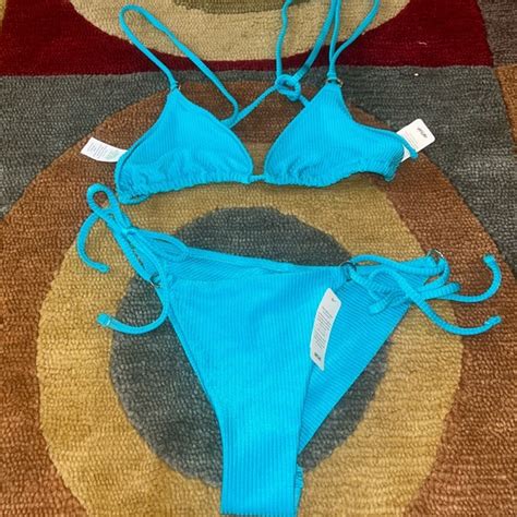 Aerie Swim Nwt Aerie Shine Rib Cheekiest Bottom Triangle Top Bikini Set Swimwear Swim Small