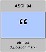 ASCII code Double quotes ; Quotation mark ; speech marks, American Standard Code for Information ...