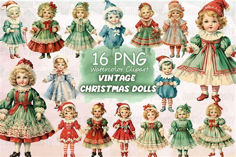 Vintage Christmas Dolls Sublimation Graphic By Dollar Dynasty