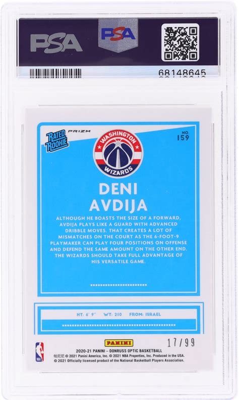 2020 Donruss Optic Deni Avdija Rated Rookie Red Prizm 159 99 PSA 9