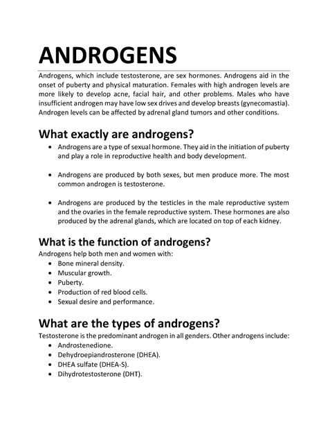 Androgens Androgens Androgens Which Include Testosterone Are Sex