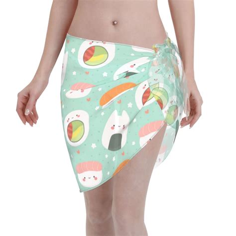 Adobk Kawaii Sushi Swimsuit Coverups For Women Beach Bikini Short Skirt