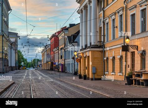 Helsinki Finland Sunrise City Skyline At Aleksanterinkatu Street The