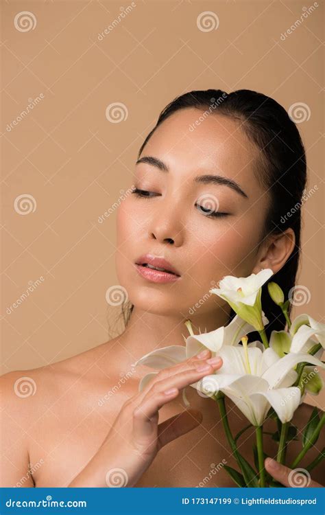 Beautiful Naked Asian Girl With White Stock Image Image Of Portrait Naked 173147199