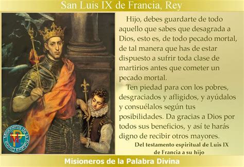 MISIONEROS DE LA PALABRA DIVINA SANTORAL SAN LUIS IX DE FRANCIA REY