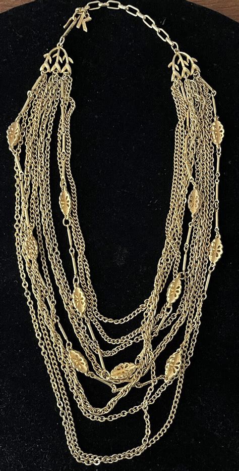 Vintage Kramer Gold Tone Multi Strand Statement Neckl Gem