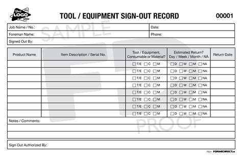 Tool Equipment Sign Out Record Tso1 Forms Direct