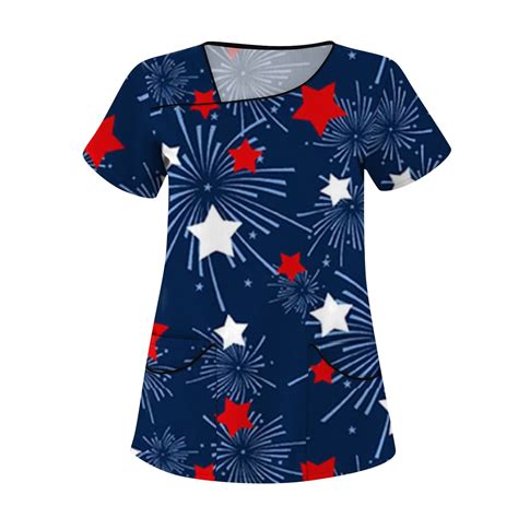 Uocefik Nursing Scrubs For Women Th Of July Short Sleeve Patriotic