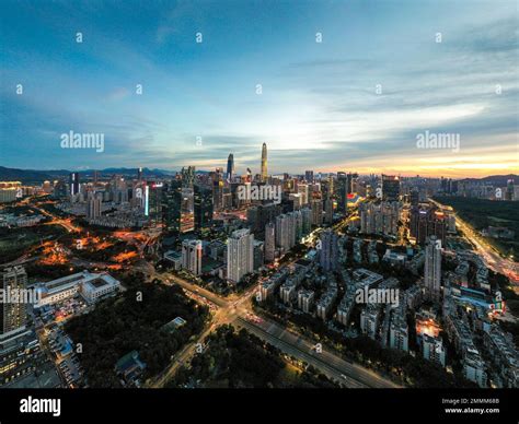 evening view shenzhen city  res stock photography  images alamy