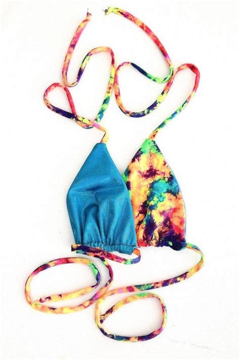 Reversible Triangle Slide Bikini Top In UV GLOW Acid Splash Etsy
