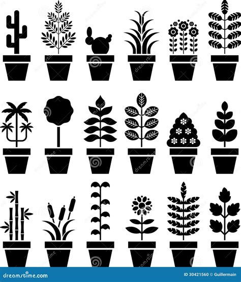 Group Of Flower Pot Icons Stock Vector Illustration Of Containers