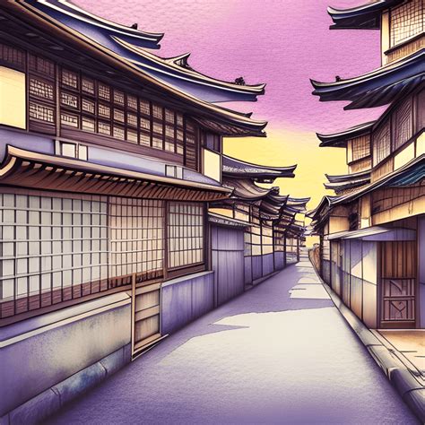 Watercolored Old Japanese Cityscape · Creative Fabrica