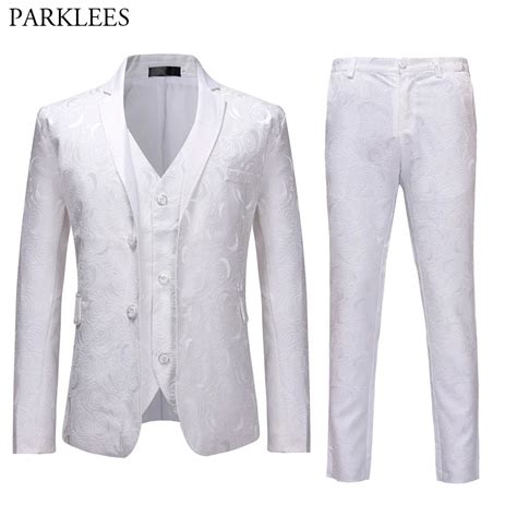 White Jacquard Wedding Men Suit Fashion Designs Gentleman Slim Fit