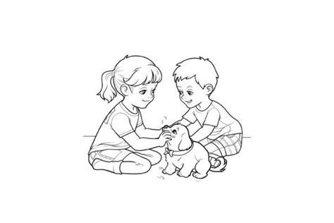 Kids Playing with Dog Coloring Page Graphic by Forhadx5 · Creative Fabrica