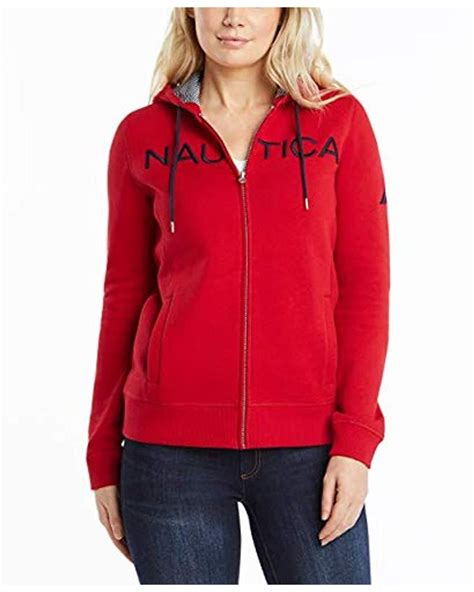 Nautica Go To Signature Cotton Full Zip Logo Hoodie In Red Lyst