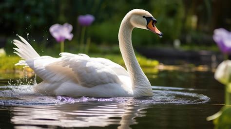 Premium Ai Image A White Swan Swimming In Water