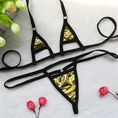 Sexy Solid Color Micro Bikini Set With Hollow Out Triangle Thong Patent
