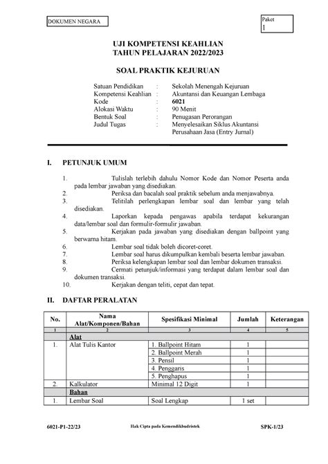 Entry Jurnal Uji Kompetensi Keahlian Tahun Pelajaran Soal