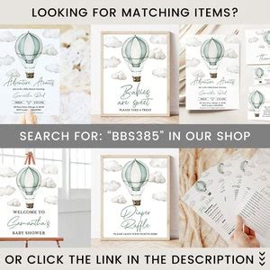 Editable Adventure Awaits Baby Shower Invitation Green Hot Air Balloon Baby Shower Invite