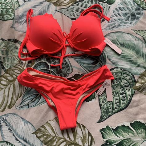 Victoria Secret Red Coral Bikini Never Been Worn Depop