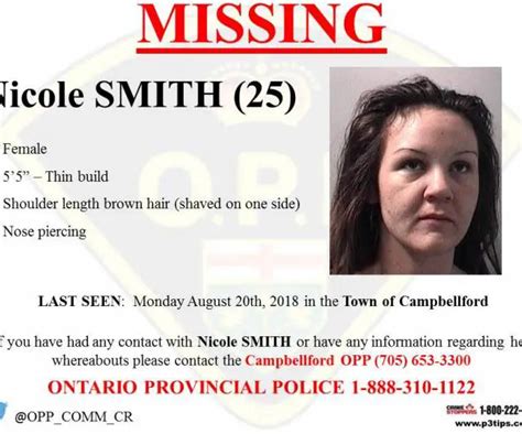 Missing People Canada Body Of Nicole Smith 25 Found In Campbellford Ontario Park Missing