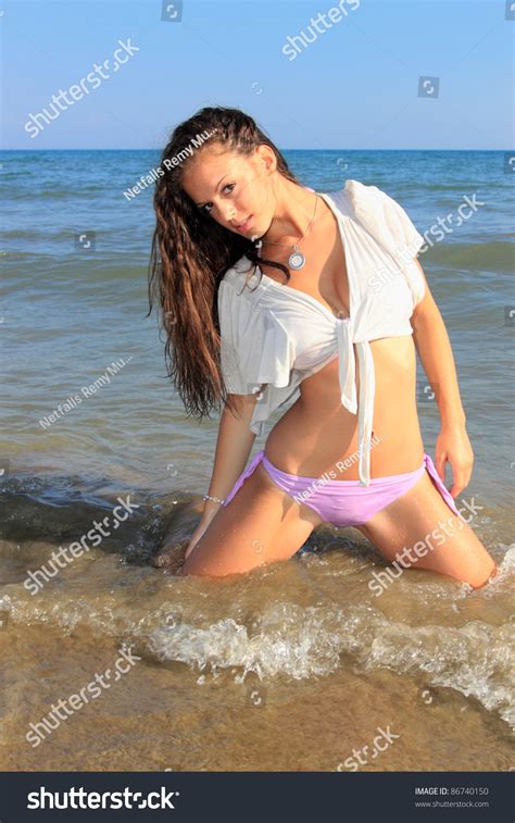 Sexy Hot Brunette Bikini Model On Stock Photo 86740150 Shutterstock