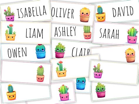 Classroom Name Tags Template Cactus Succulent Greenery Botanical Editable Printable Classroom